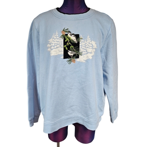 Breckenridge Baby Blue Winter‎ Sparrow Crew Neck Sweatshirt Size XL Women's - Picture 2 of 12